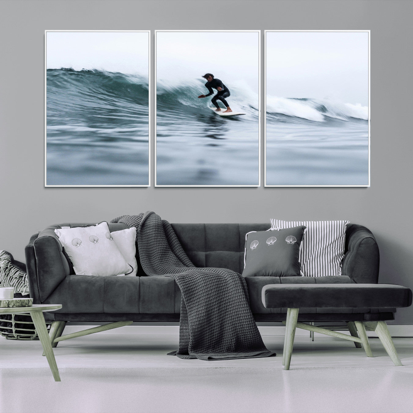 11693607-MGV-CV-36X24-Surfer on Wave Wall Art Canvas Print – Framed Ocean Adventure Motion Blur Water Coastal Action Artwork for Home, Office