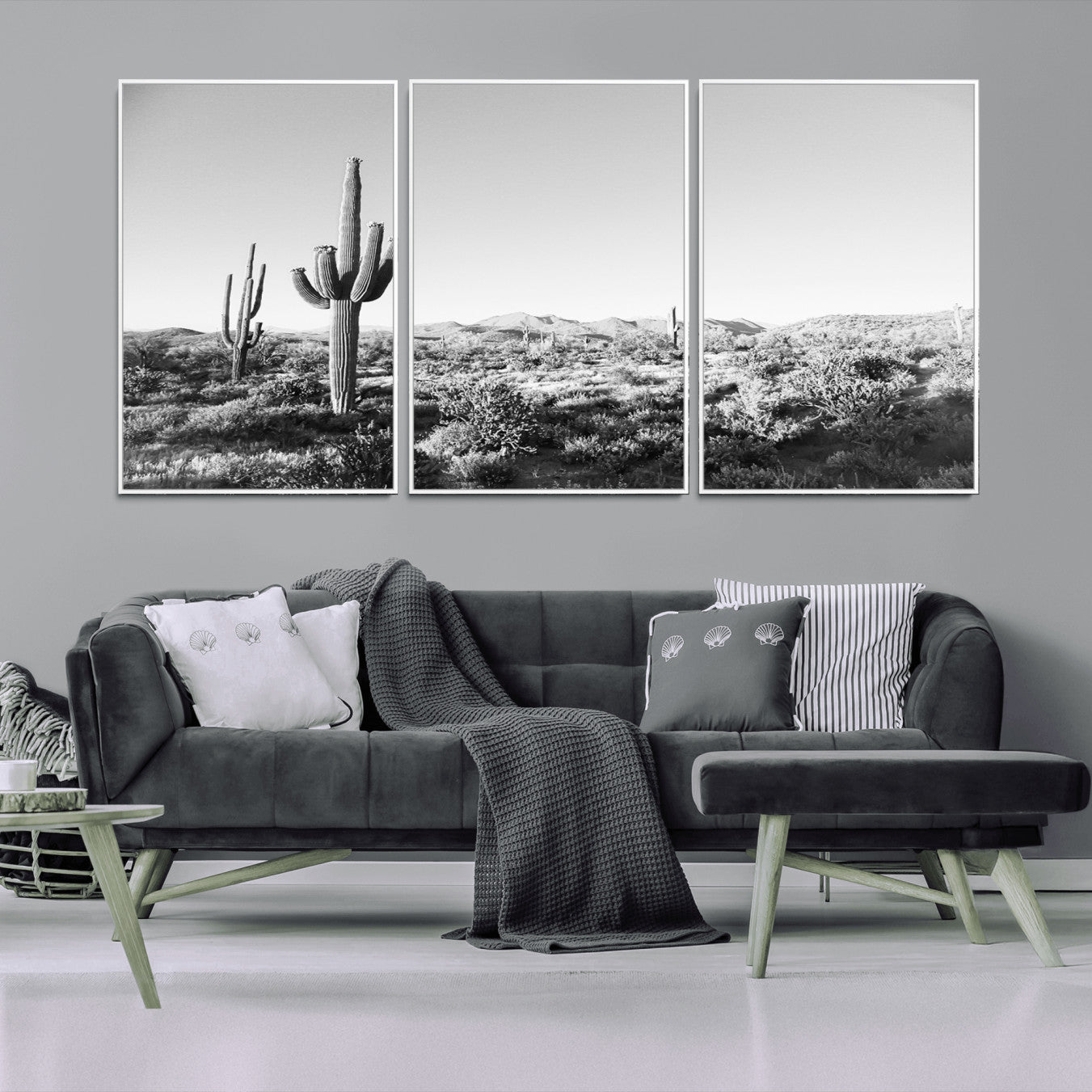 85205054-MGV-CV-36X24-Saguaro Cactus Wall Art Canvas Print – Framed Monochrome Landscape Scenic Arizona Minimalist Western Artwork for Home, Office