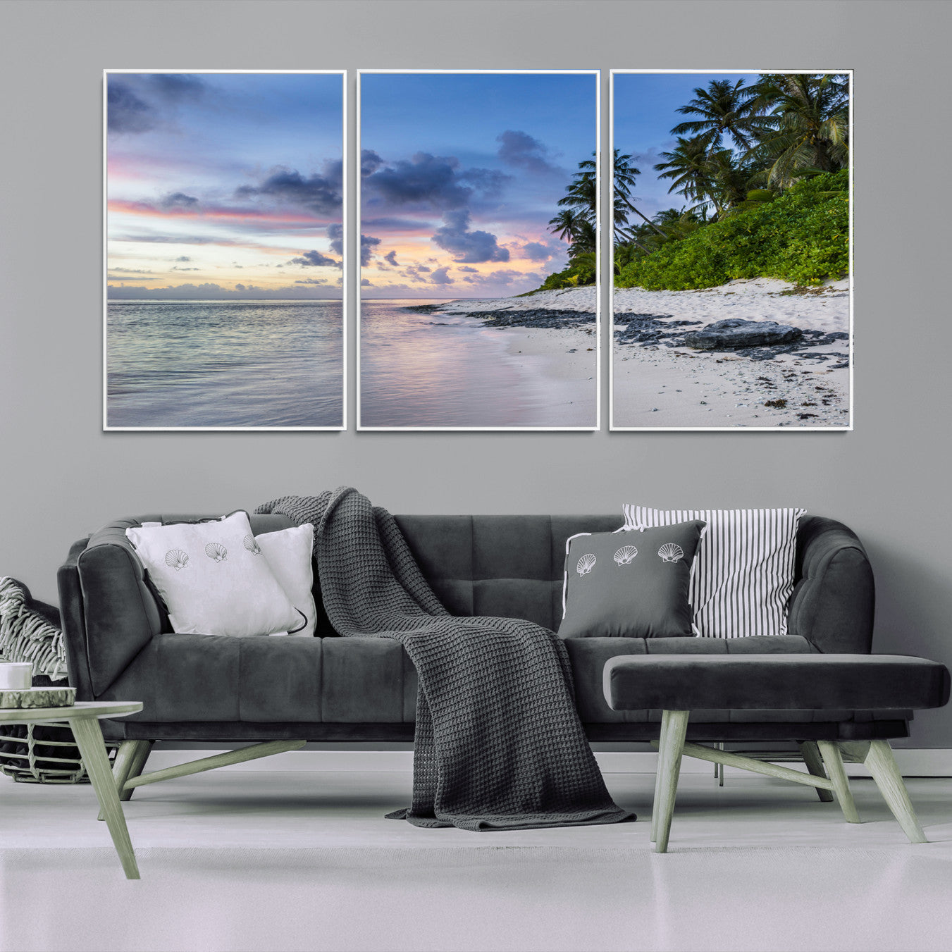 -Tropical Beach Wall Art Canvas Print, Framed Sunset Glow Art Picture Print, Palm Tree Coast Perfect Tropical Coastal Decor Artwork