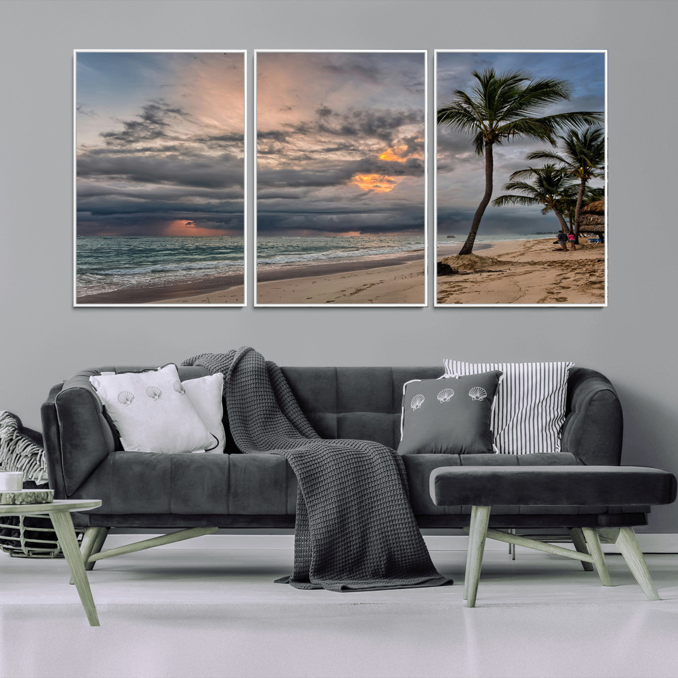 62574547-MGV-CV-36X24-Tropical Storm Wall Art Canvas Print – Framed Moody Beach Dramatic Sky Tropical Coastal Landscape Artwork for Home, Office