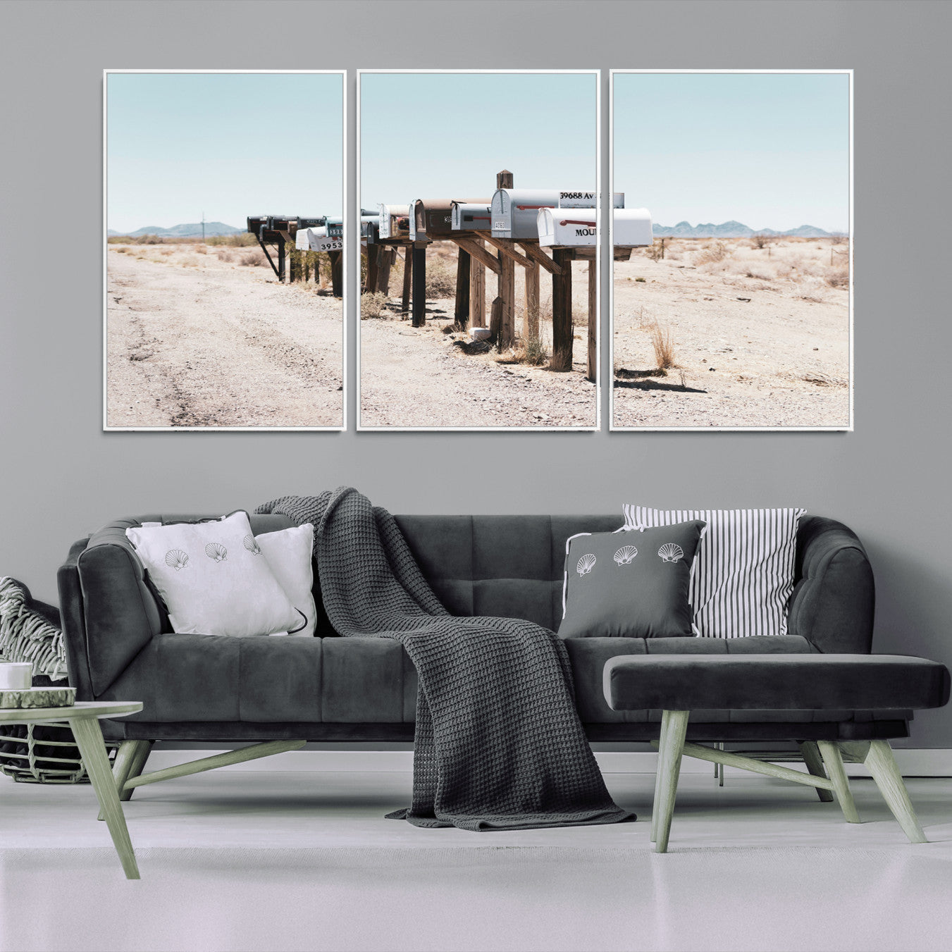 -Desert Mailboxes Canvas Print – Minimal Western Landscape Photography, Rustic Americana Wall Art for