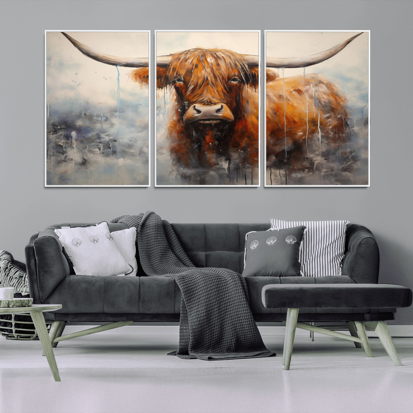 X61001-MGV-CV-36X24-Scottish Highland Wall Art Canvas Print, Framed Longhorn Art Picture Print, Western Cow Perfect Farmhouse Decor Artwork
