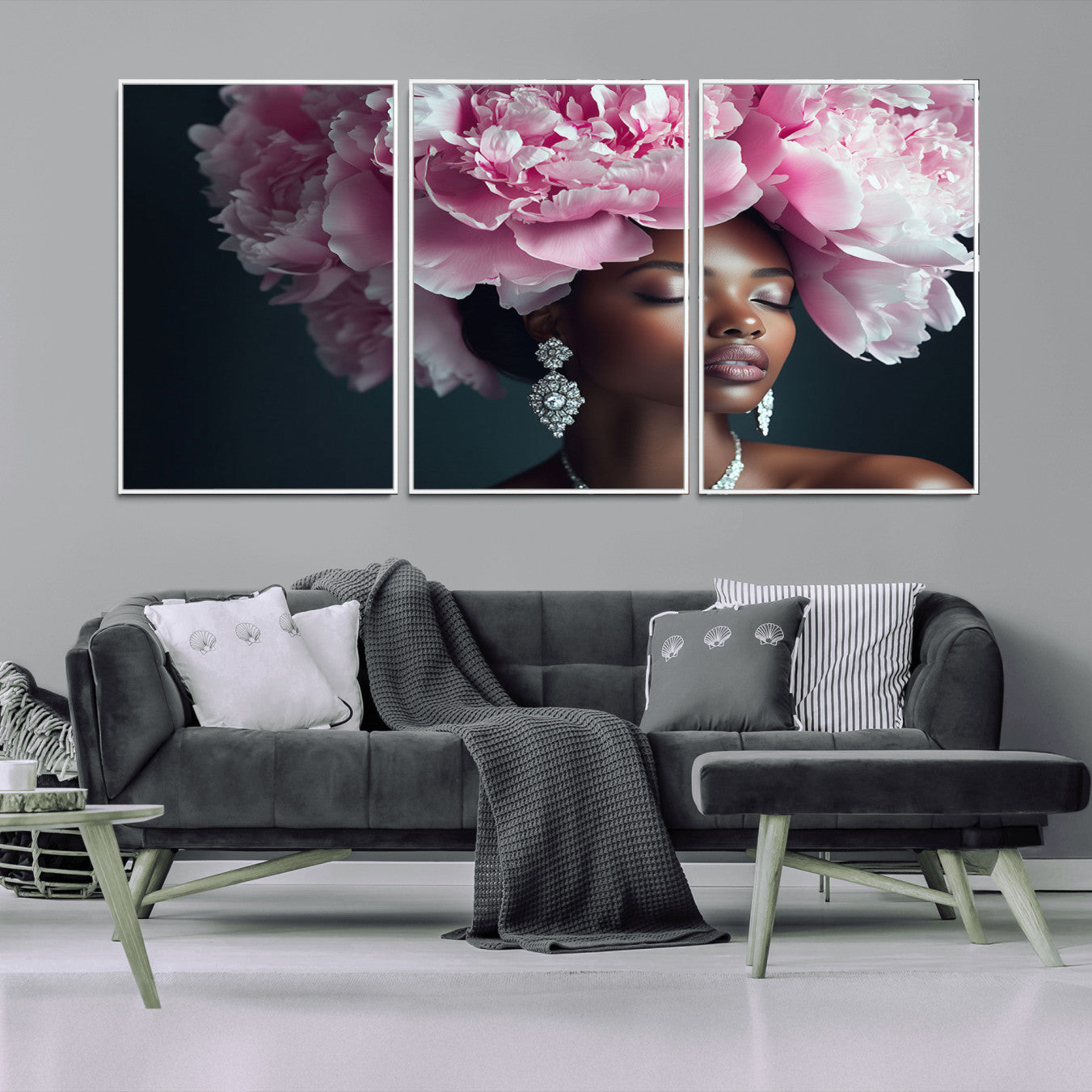 -Black Beauty Petal Crown Wall Art Canvas Print – Floral Petal Headpiece Elegant Design, Petal Inspired Artwork for Home, Office