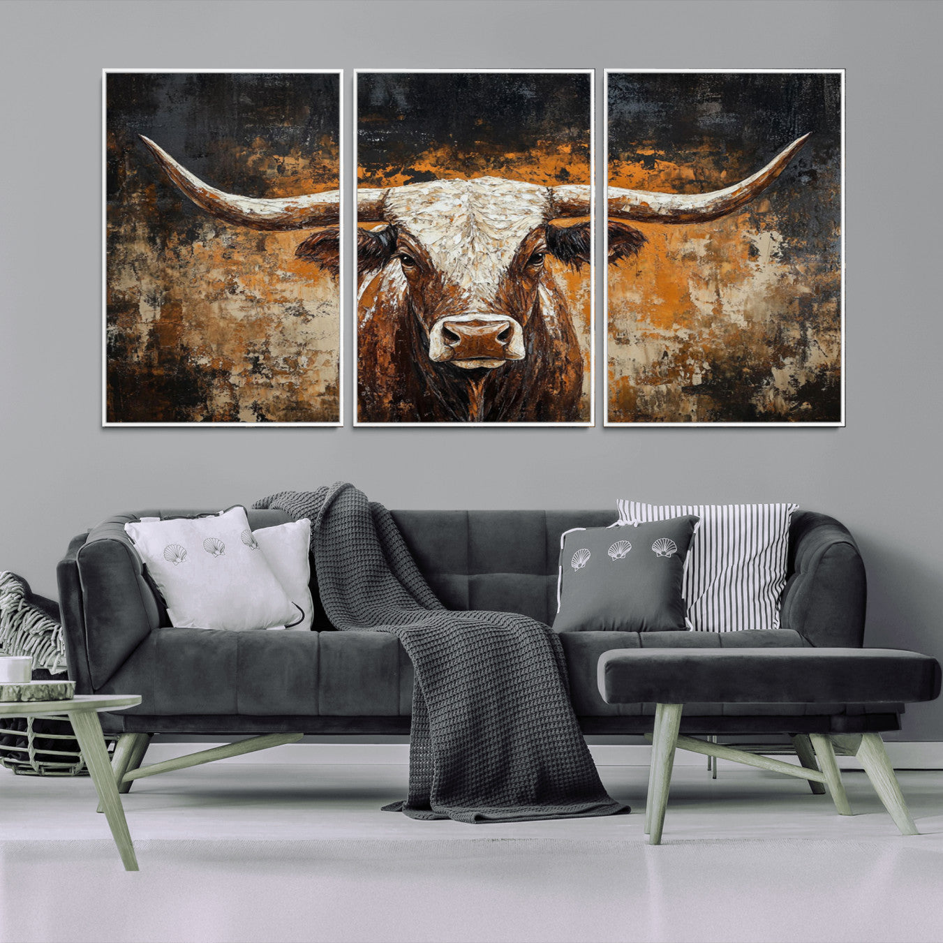 -Rustic Longhorn Bull Wall Art Canvas Print – Vintage Western Cattle Scene, Texas Steer Artwork for Home, Office