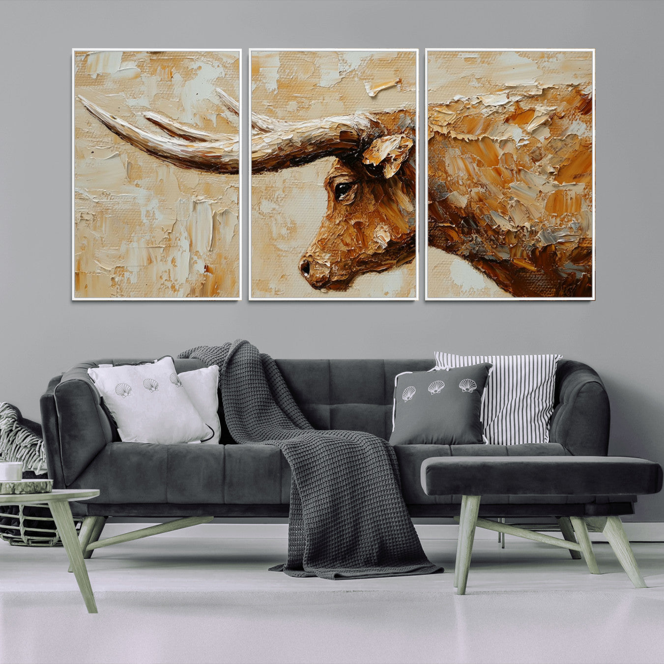 -Rustic Longhorn Bull Wall Art Canvas Print – Vintage Western Cattle Scene, Texas Steer Artwork for Home, Office