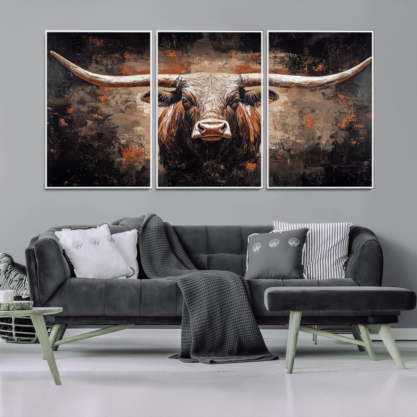 -Rustic Longhorn Bull Wall Art Canvas Print – Vintage Western Cattle Scene, Texas Steer Artwork for Home, Office