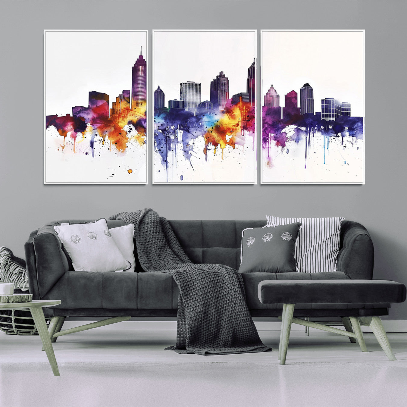 34479880-MGV-CV-36X24-Atlanta Skyline Wall Art Canvas Print – Framed Colorful Watercolor Cityscape Artwork for Home, Office, Living Room