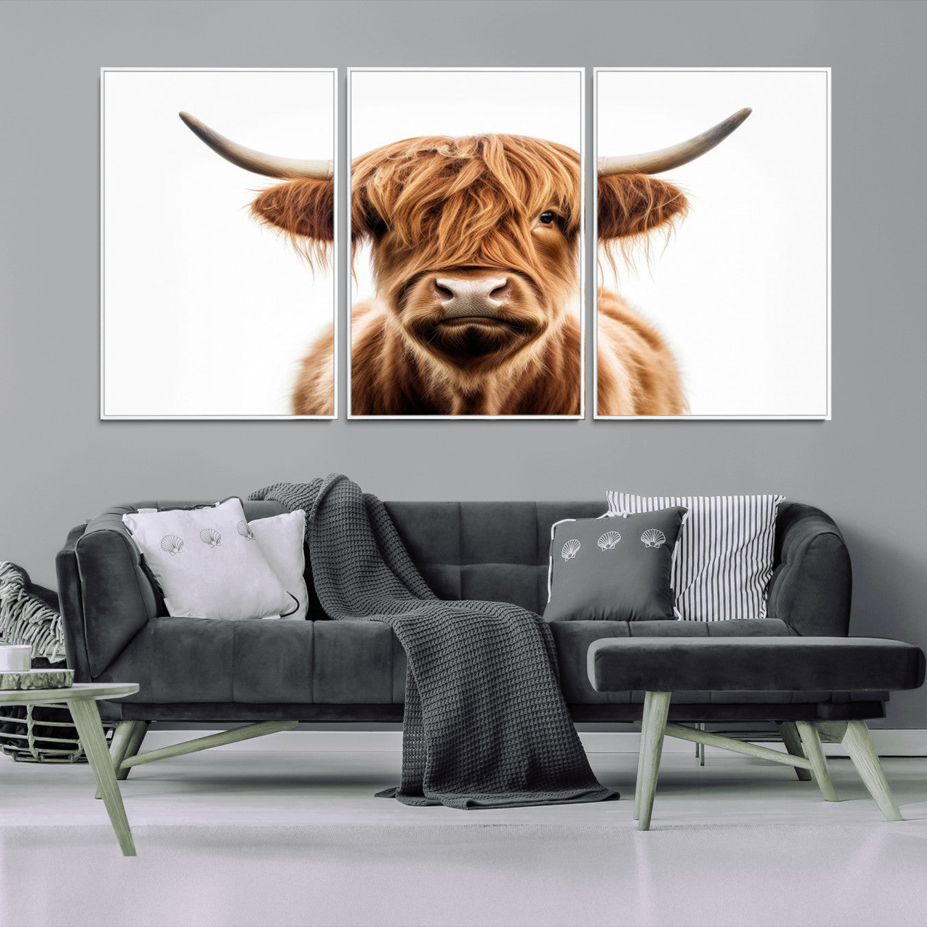 -Scottish Highland Cow Canvas Print, Framed Highland Cow Canvas Home Decor