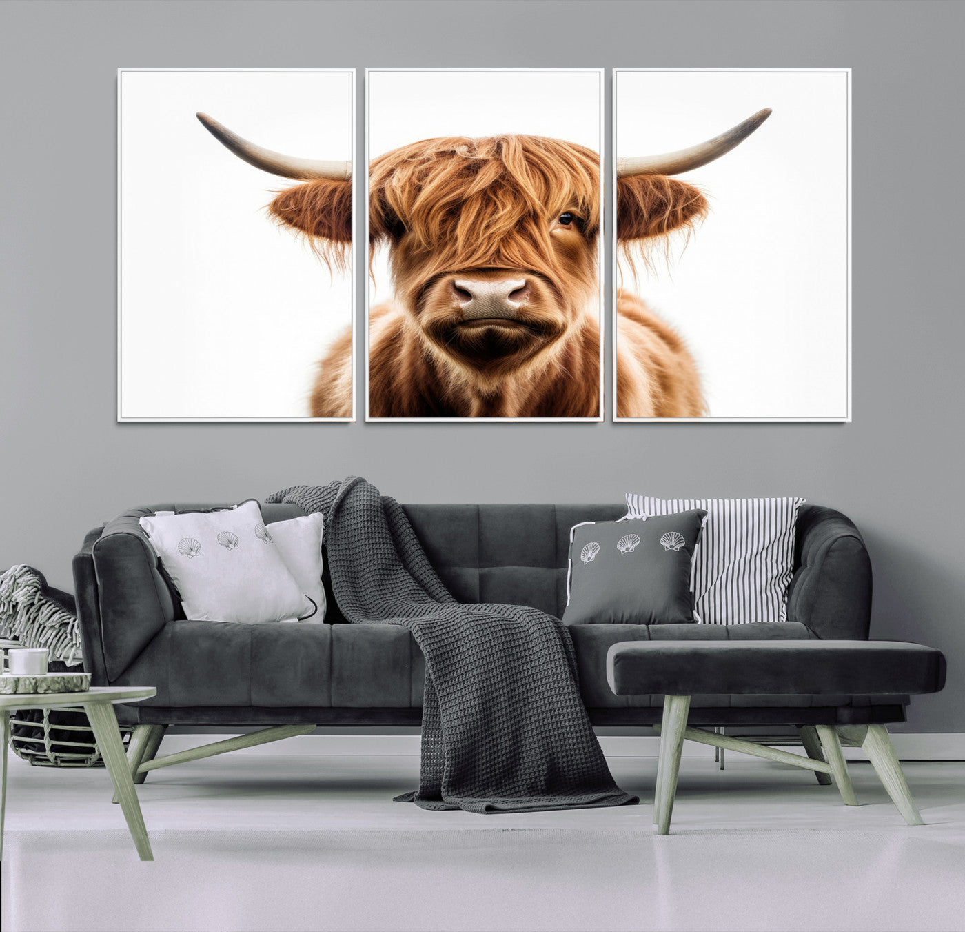 -Scottish Highland Cow Canvas Print, Framed Highland Cow Canvas Home Decor