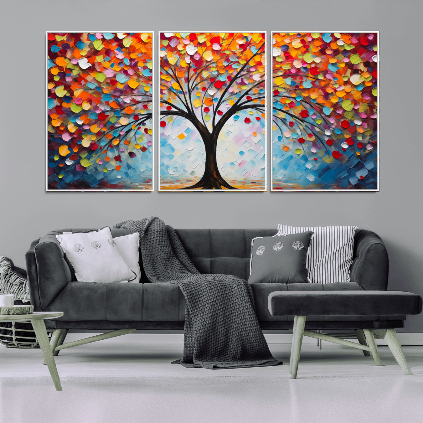 HS2447-MGV-FC-60X30-3P_White-Vibrant Tree of Life Canvas Wall Art – Colorful Abstract Nature in Modern Decor - Ready to Hang