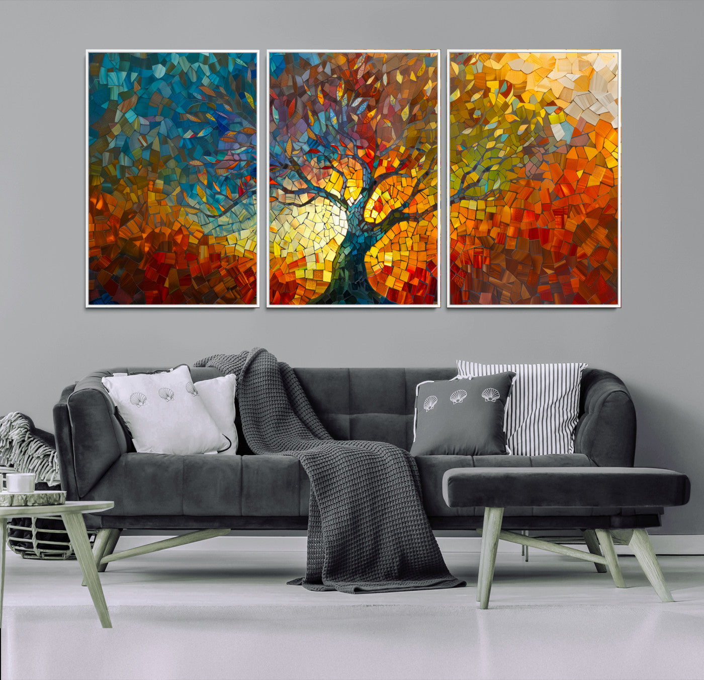 Mozaik2-MGV-CV-36X24-Yggdrasil Tree of Life Mosaic Stained Glass Wall Art, Tree of Life Mosaic Wall Art Canvas Print