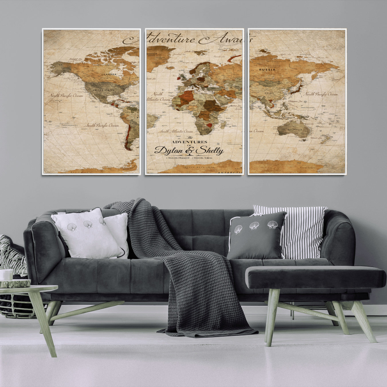 -Personalized Push Pin World Map Canvas Print – Custom Adventure Travel Map, Framed Wall Art Gift for Couples or Family
