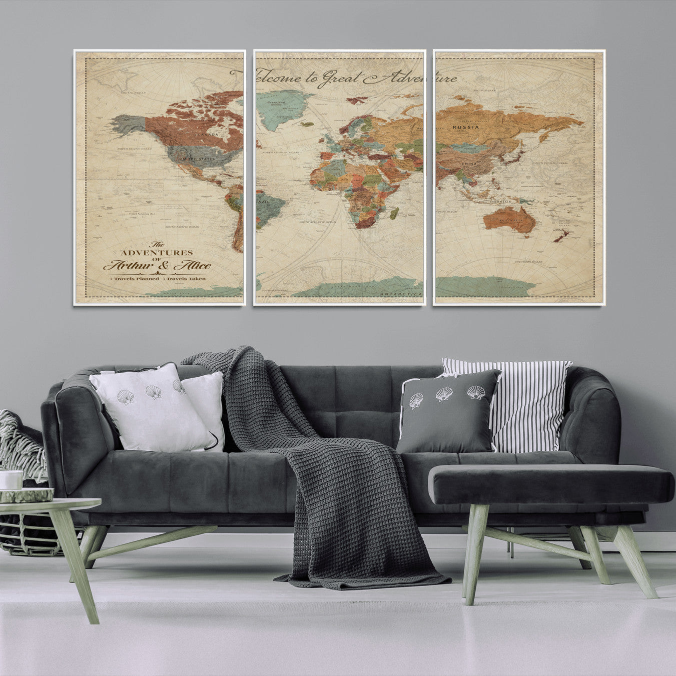 Rehber01-MGV-CV-36X24-Personalized Antique World Map Canvas Print – Custom Push Pin Travel Map Vintage Gift for Couples Explorers for Home, Office