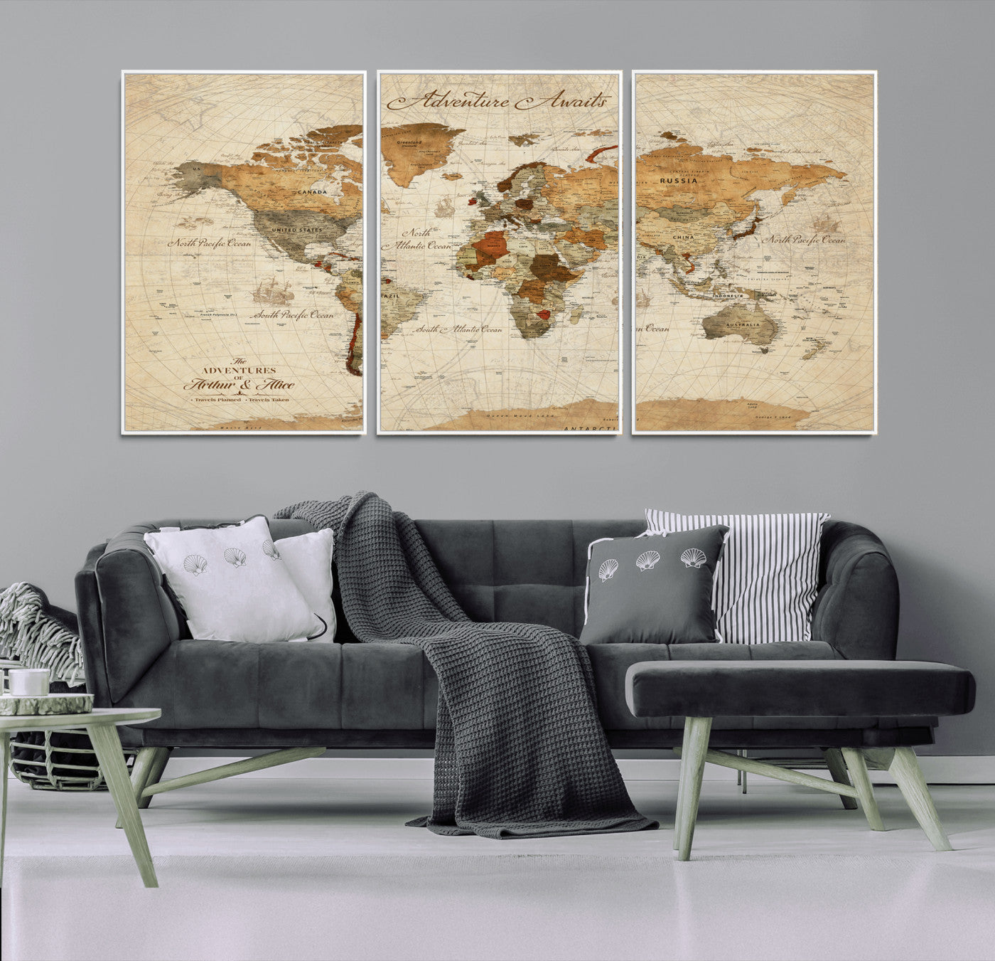 Rehber01-MGV-CV-36X24-Customizable Framed World Map Canvas Print – Personalized Push Pin Travel Map Gift for Couples Explorers for Home, Office