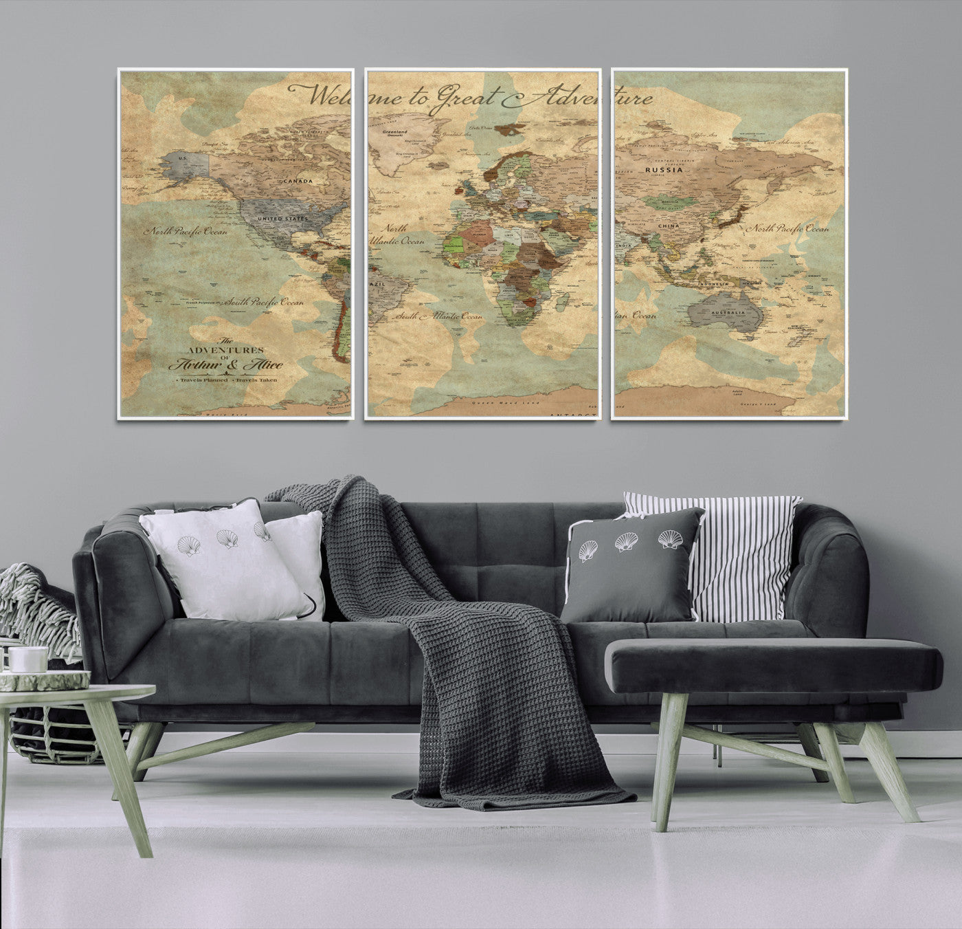 Rehber01-MGV-CV-36X24-Customizable Framed World Map Canvas Print – Personalized Push Pin Travel Map Gift for Couples Explorers for Home, Office