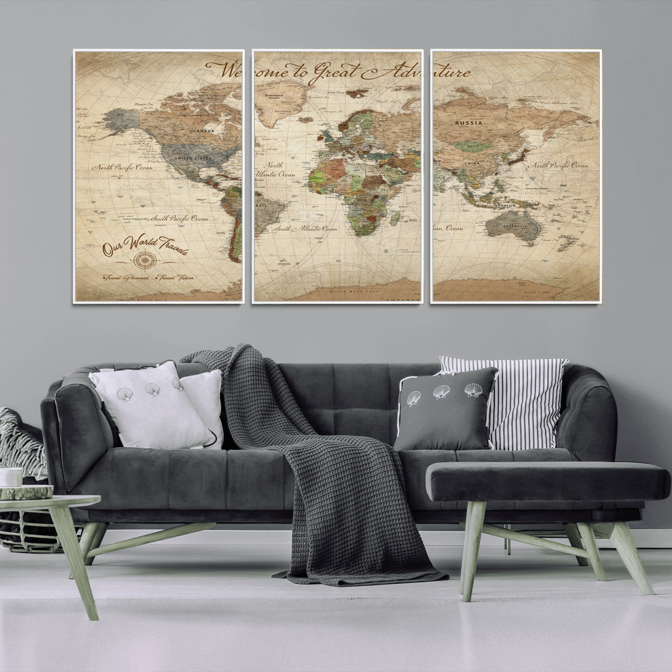 Rehber01-MGV-CV-36X24-Personalized Antique World Map Canvas Print – Custom Push Pin Travel Tracker Vintage Adventure Gift for Couples for Home, Office