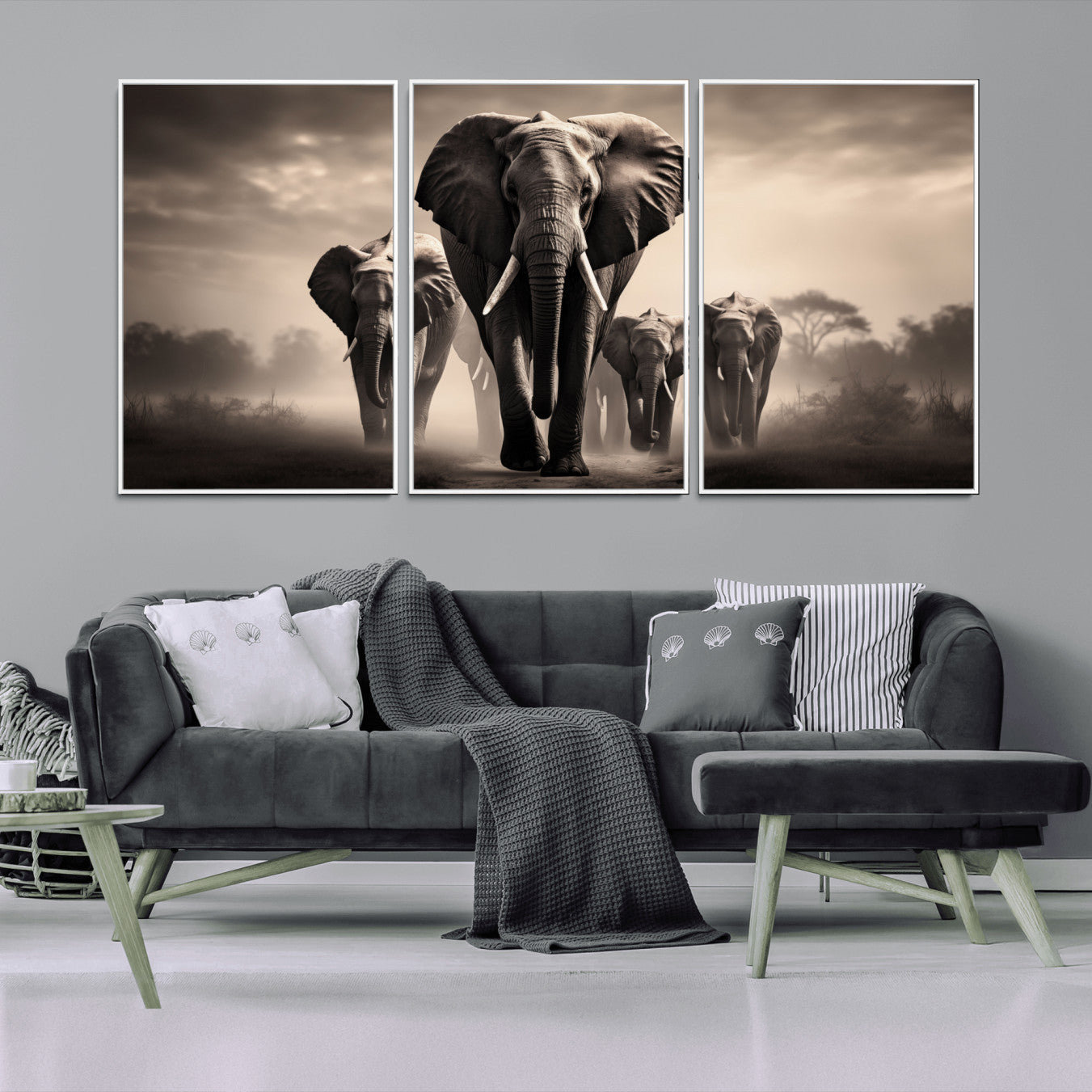 -Elephant Family Wall Art Canvas Print, Framed Elephant Wall Art Home Decor