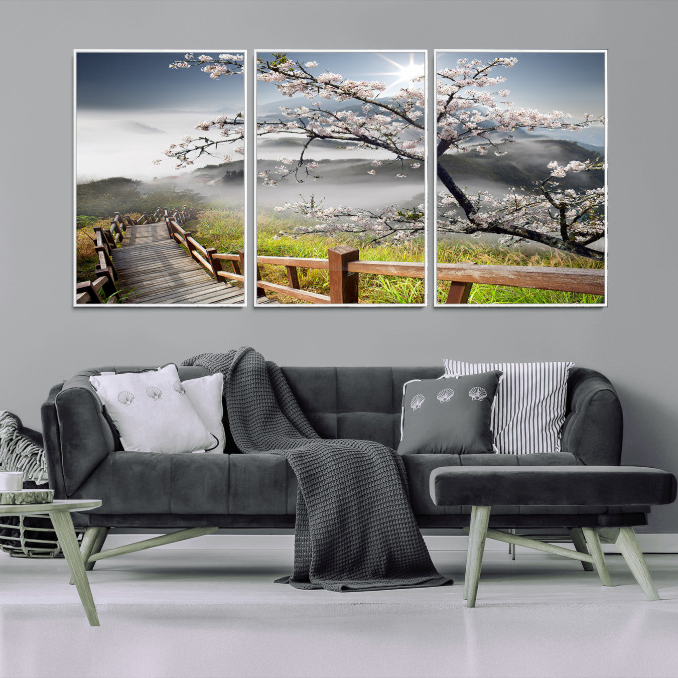 -Sakura Cherry Blossom Pathway Canvas Wall Art – Tranquil Walk Through Blossoming Nature – Ready to