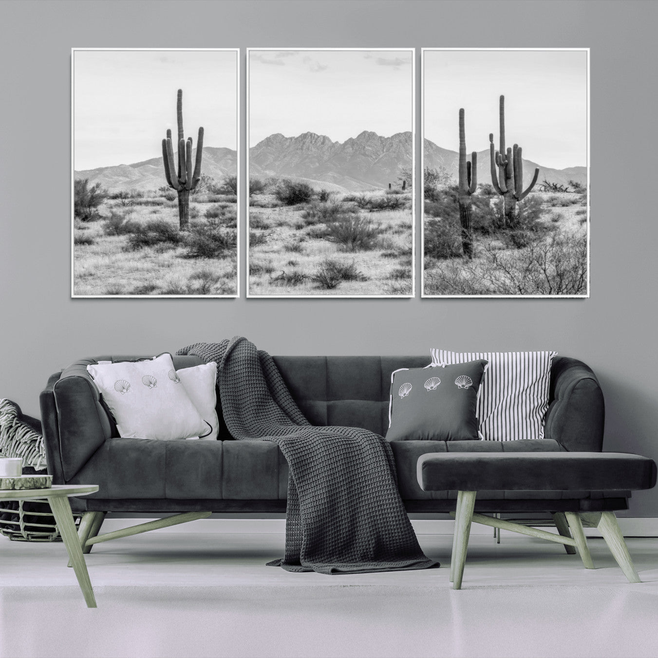 -Black White Arizona Desert Canvas Wall Art Cactus Farmhouse Wall Art