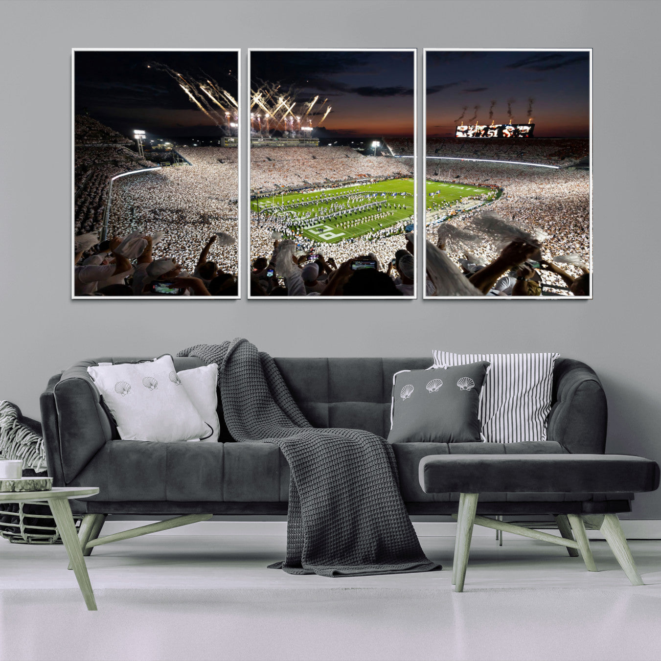 -Penn State Stadium Wall Art Canvas Print – White Out Football Game Framed Sports Stadium Artwork for Home, Office
