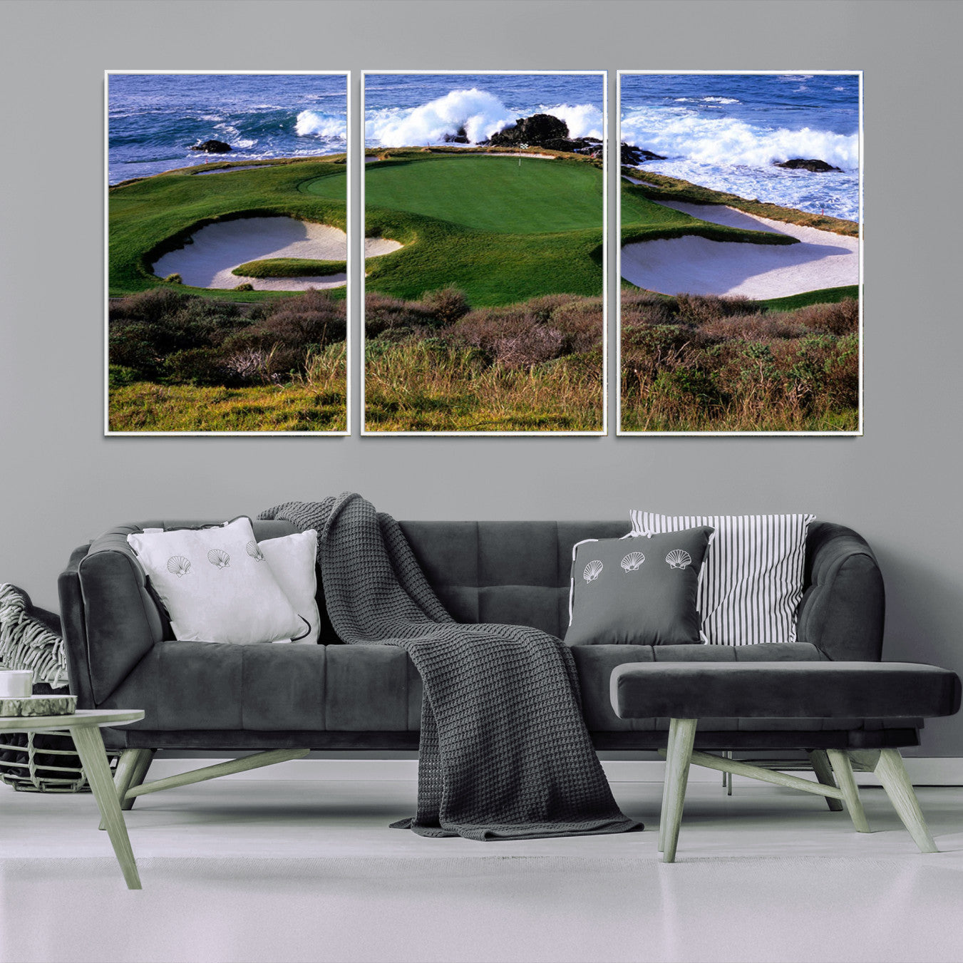 22776914-MGV-CV-36X24-Ocean Cliff Golf Green Canvas Print – Framed Majestic Coastal Scene with Lush Green Artwork for Home, Office
