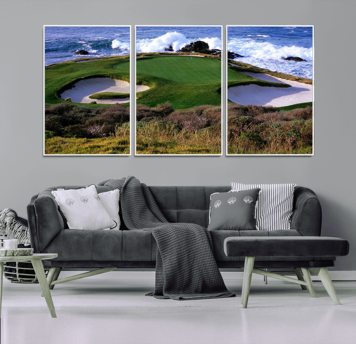 22776914-MGV-CV-36X24-Ocean Cliff Golf Green Canvas Print – Framed Majestic Coastal Scene with Lush Green Artwork for Home, Office