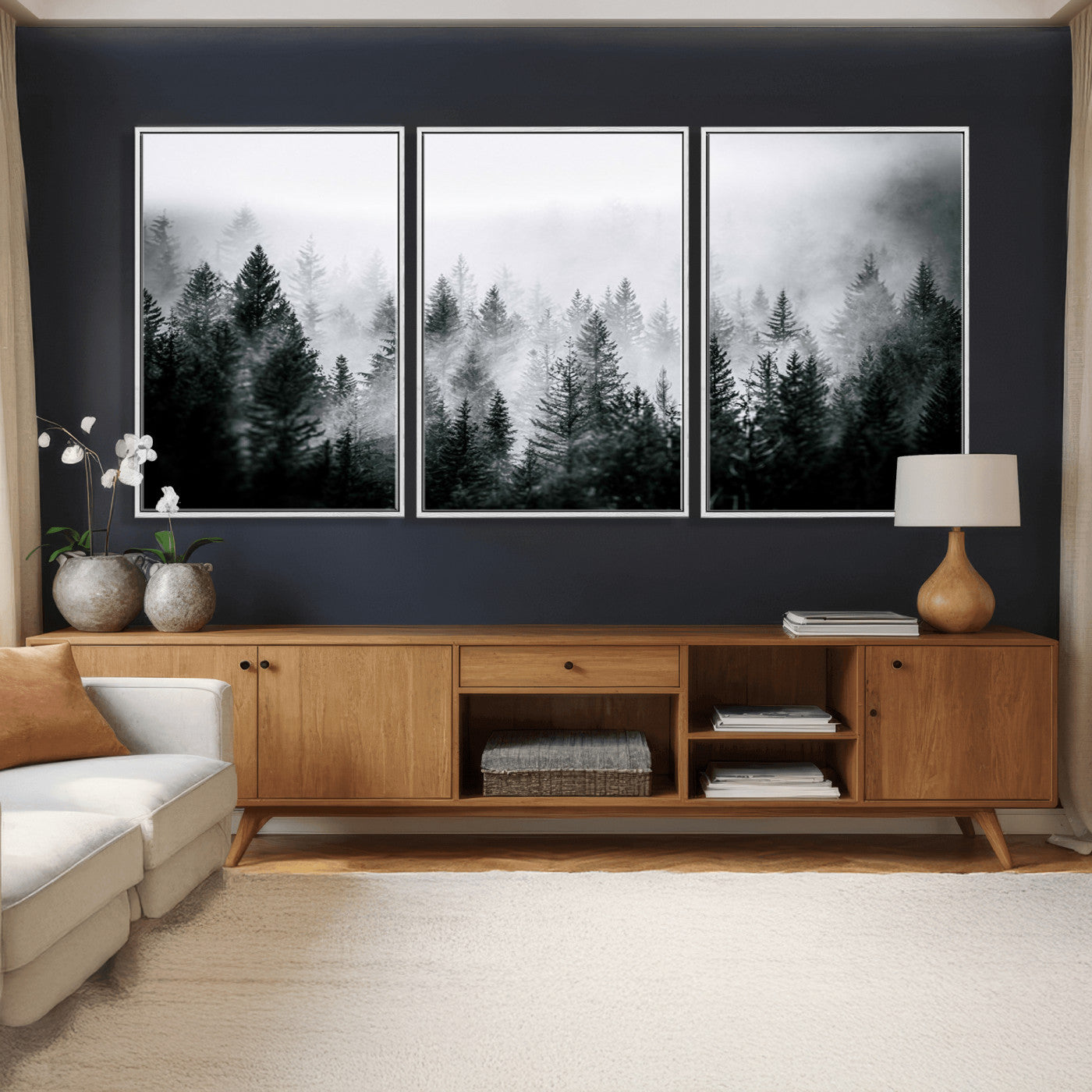 87750525-MGV-CV-36X24 - Foggy Forest Wall Art Canvas Print – Mountain Woodland Landscape Photography for Minimal Nature Home Decor