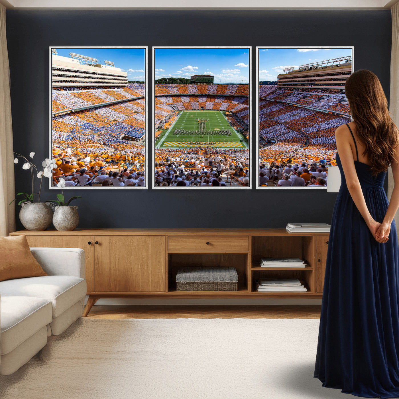 77097951-MGV-CV-36X24 - Tennessee Neyland Stadium Wall Art, Sports Arena Canvas Print, Panoramic Stadium Canvas Artwork for Home, Office