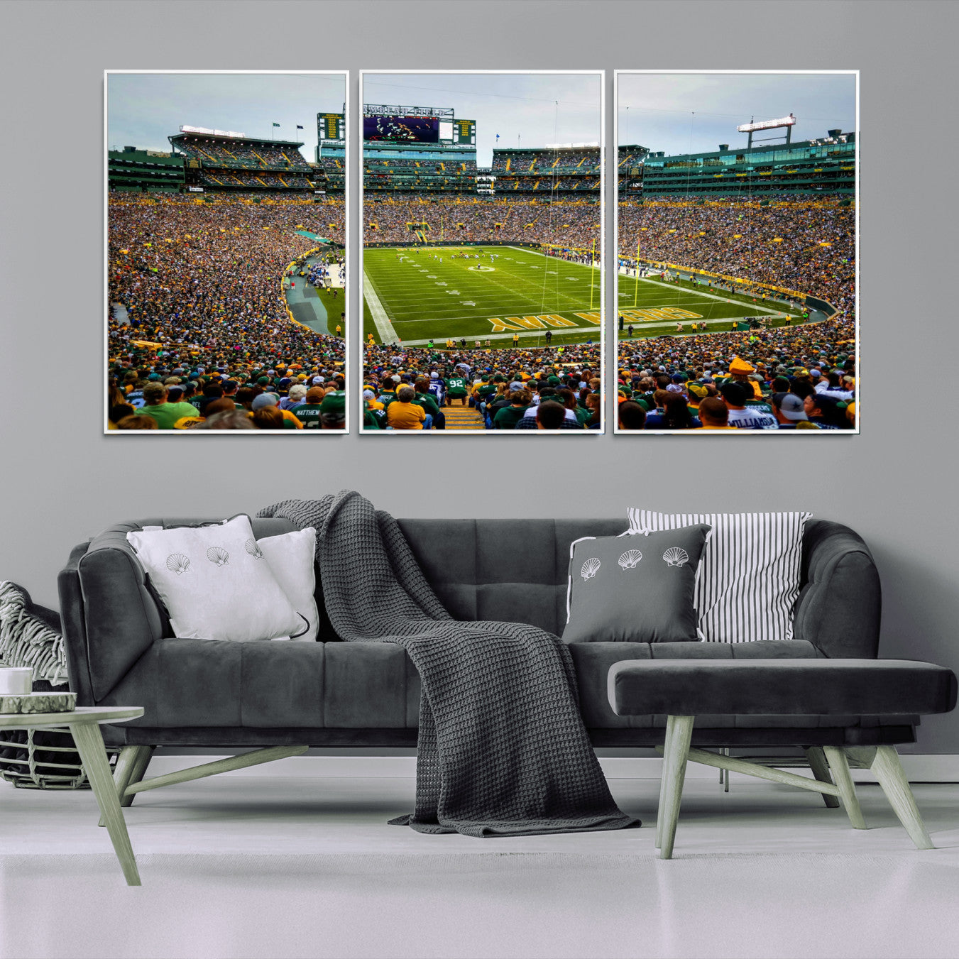 GBP101-MGV-FC-60X30-3P - Green Bay Packers Lambeau Field Stadium Wall Art Canvas Print, Iconic NFL Football Stadium Artwork, Wisconsin Sports Home Decor