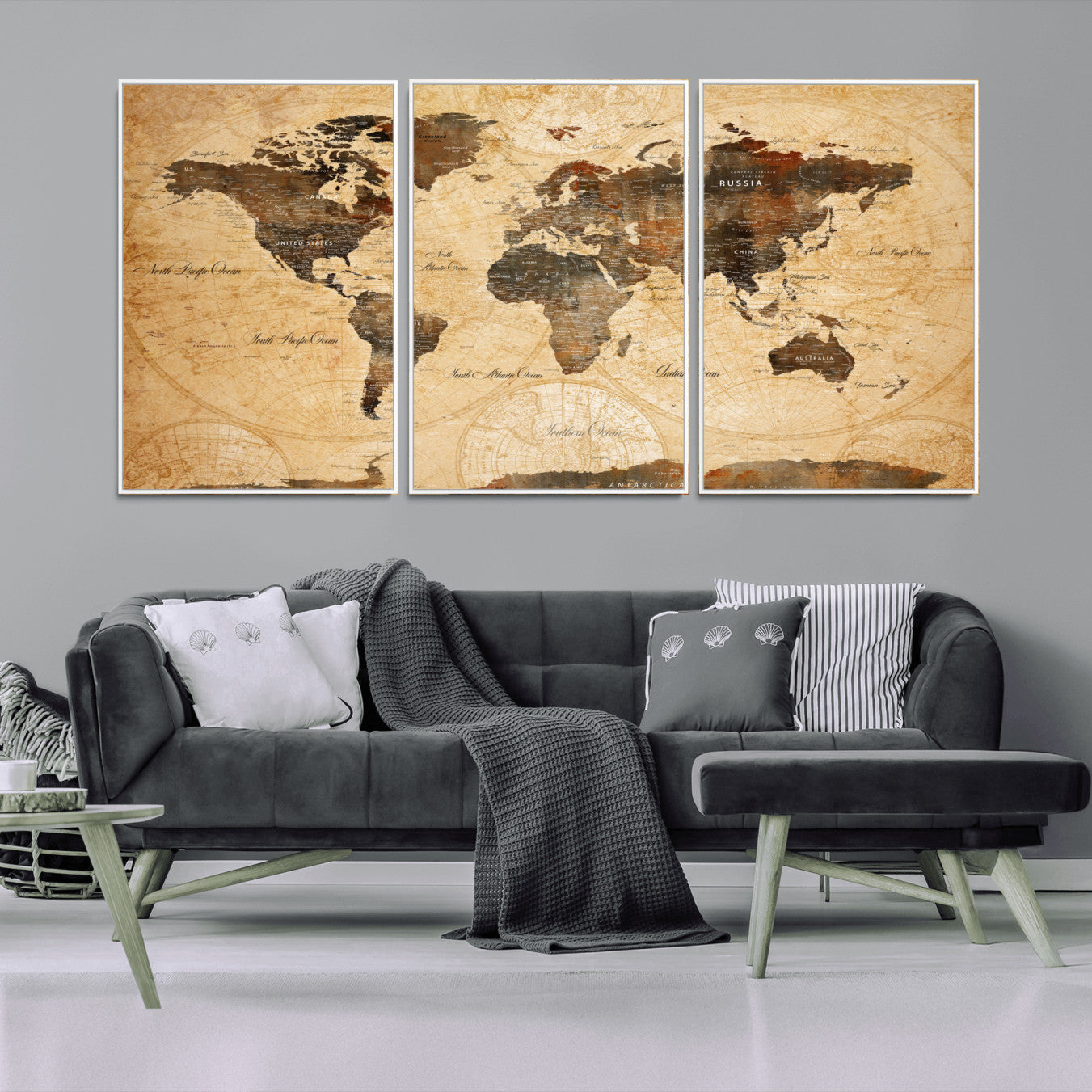 14542905-MGV-FC-60X30-3P - Push Pin World Map Canvas Print – Travel Tracker Wall Art for Couples, Perfect Anniversary Gift for Home or Office Decor