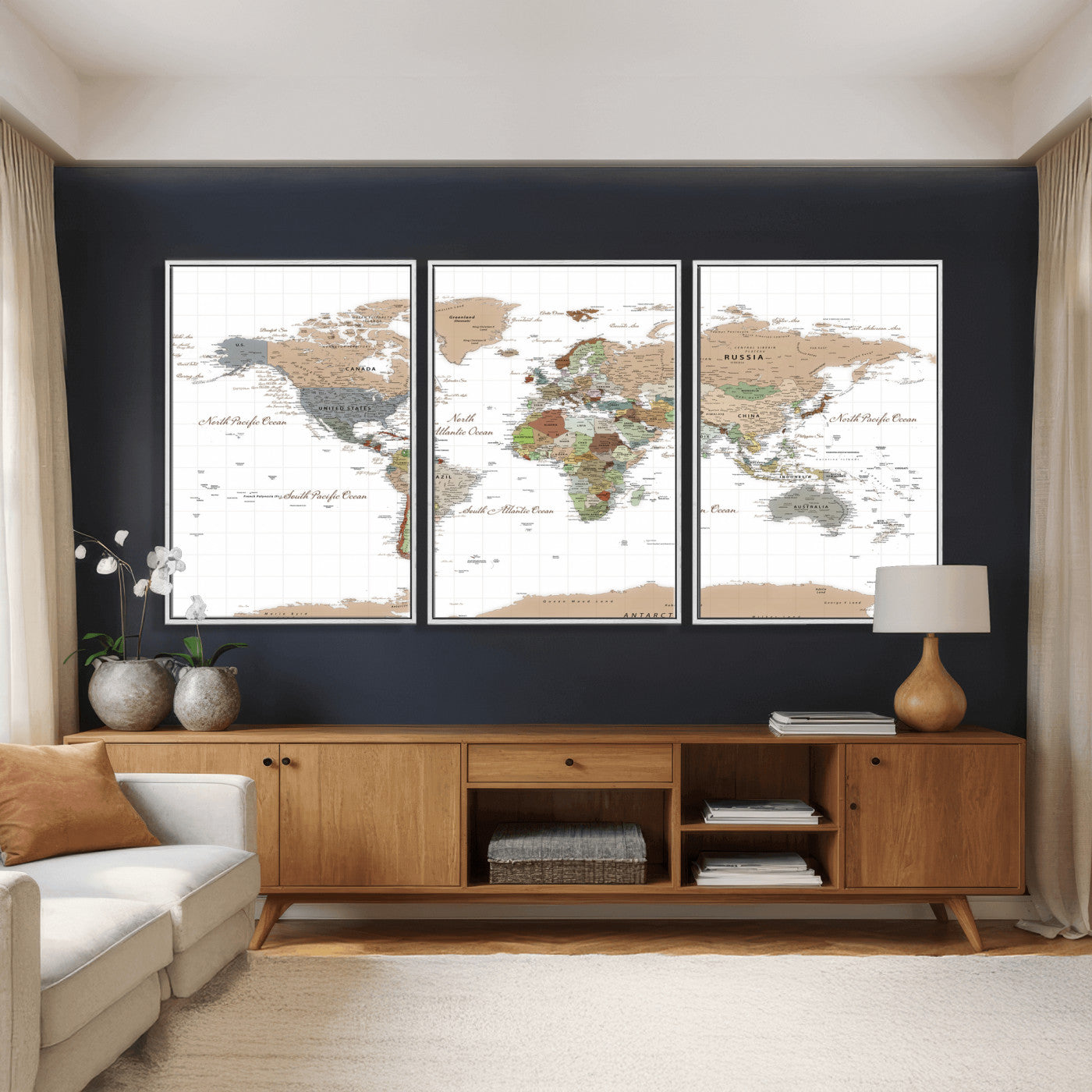 91286788-MGV-CV-36X24 - World Map Wall Art Canvas Print, Modern Decorative Framed Map Artwork Prints for Living Room, Office, Bedroom Wall Decor