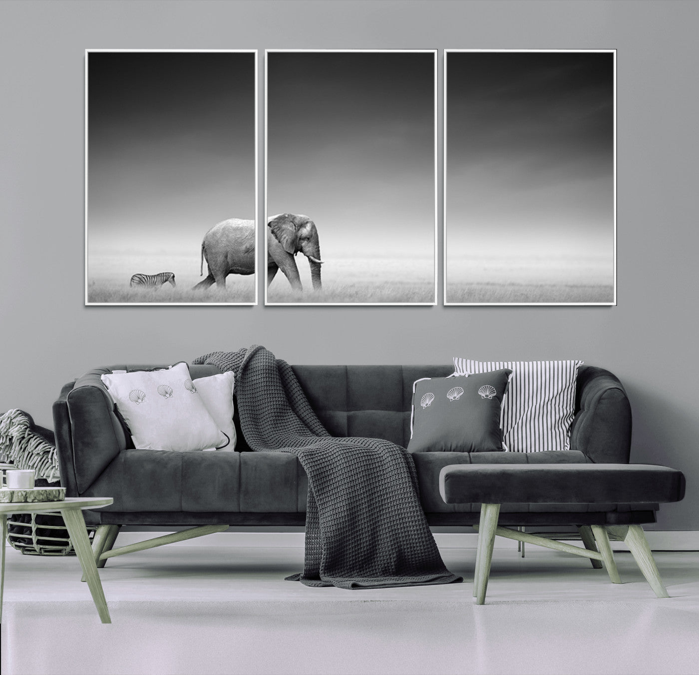 87639-MGV-CV-36X24-Elephand and Zebra Wall Art Canvas Print, Modern Artwork