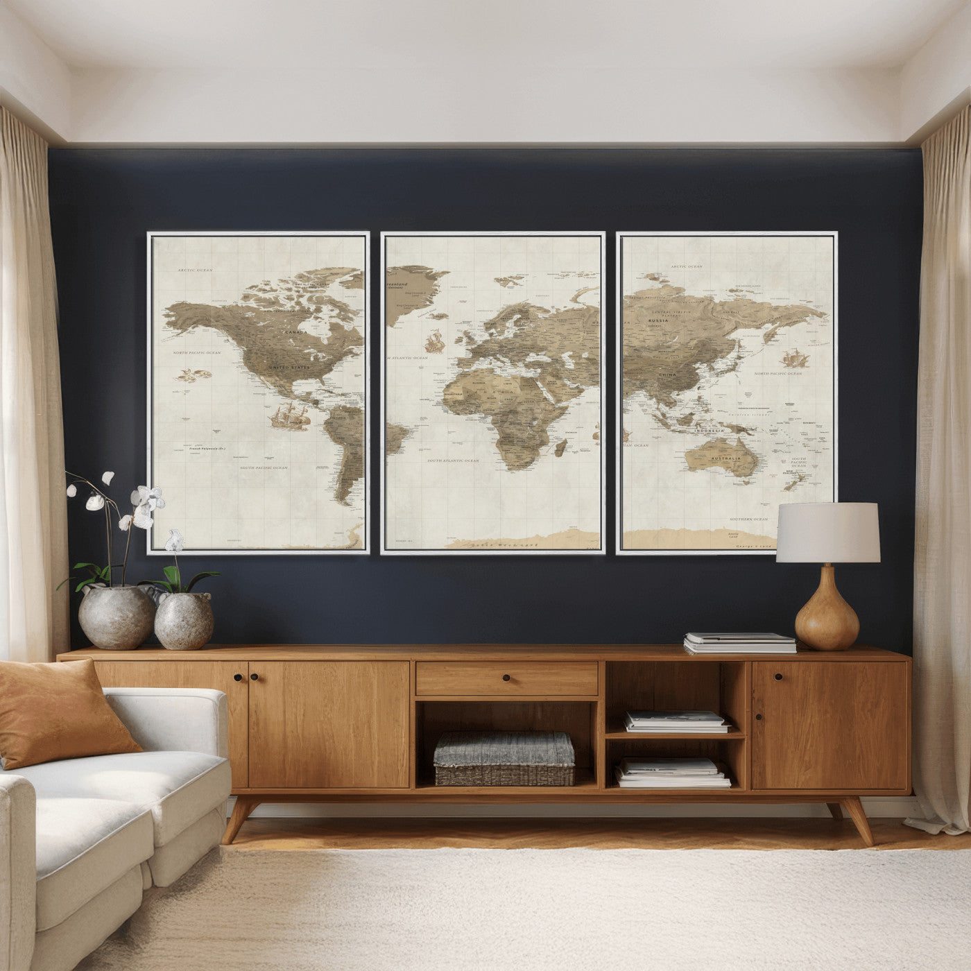 28283260-MGV-CV-36X24 - World Map Wall Art Canvas Print, Modern Decorative Framed Map Artwork Prints for Living Room, Office, Bedroom Wall Decor