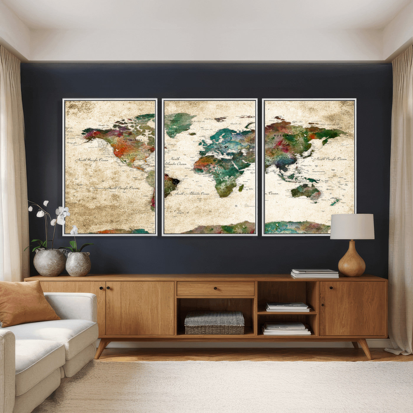 87544591-MGV-CV-36X24 - World Map Wall Art Canvas Print, Modern Decorative Framed Map Artwork Prints for Living Room, Office, Bedroom Wall Decor