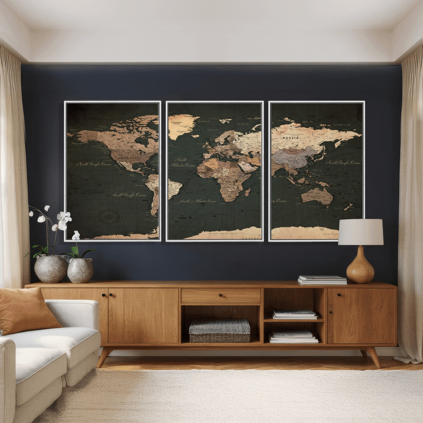 62059333-MGV-CV-36X24 - World Map Wall Art Canvas Print, Modern Decorative Framed Map Artwork Prints for Living Room, Office, Bedroom Wall Decor