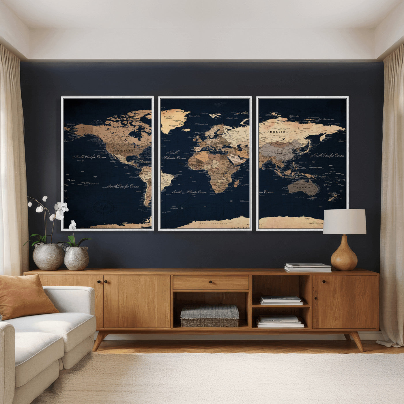 53971530-MGV-CV-36X24 - World Map Wall Art Canvas Print, Modern Decorative Framed Map Artwork Prints for Living Room, Office, Bedroom Wall Decor