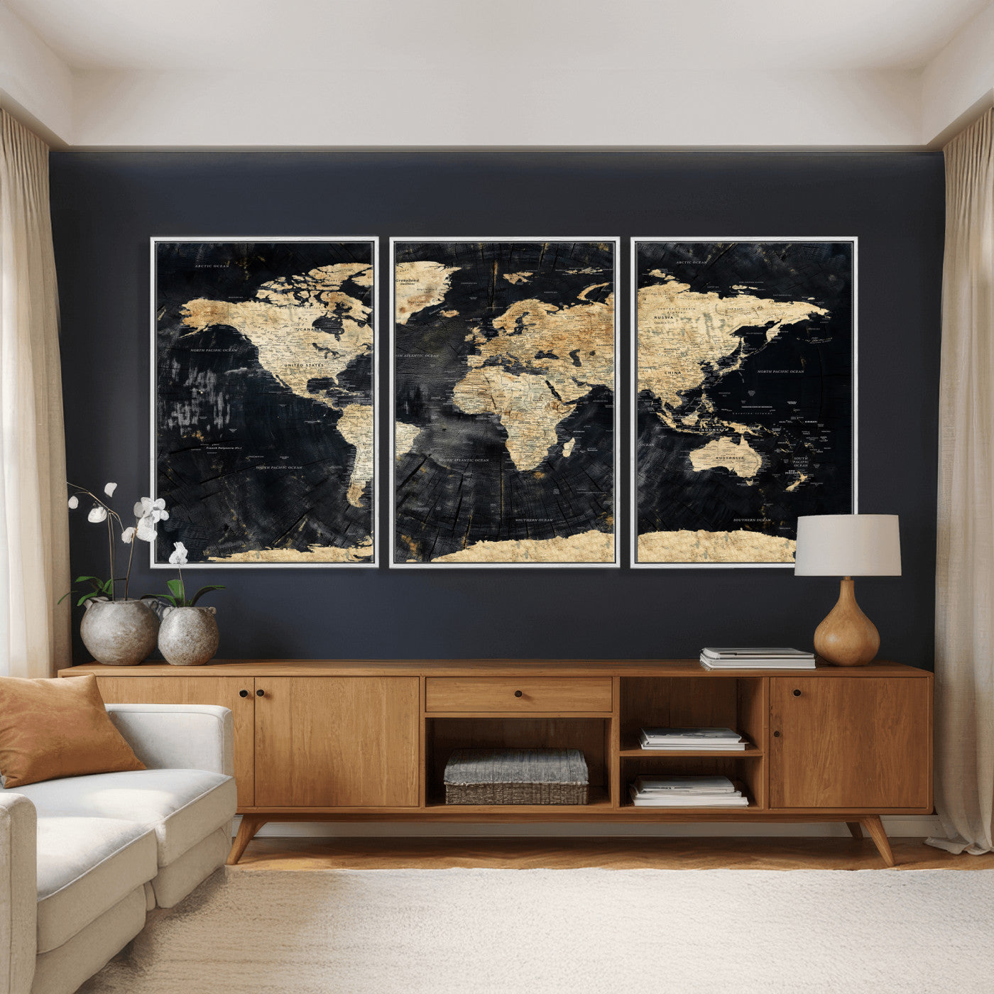 45535041-MGV-CV-36X24 - World Map Wall Art Canvas Print, Modern Decorative Framed Map Artwork Prints for Living Room, Office, Bedroom Wall Decor