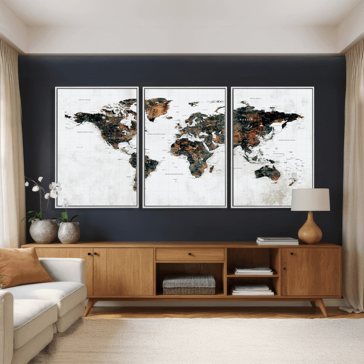 60008766-MGV-CV-36X24 - World Map Wall Art Canvas Print, Modern Decorative Framed Map Artwork Prints for Living Room, Office, Bedroom Wall Decor
