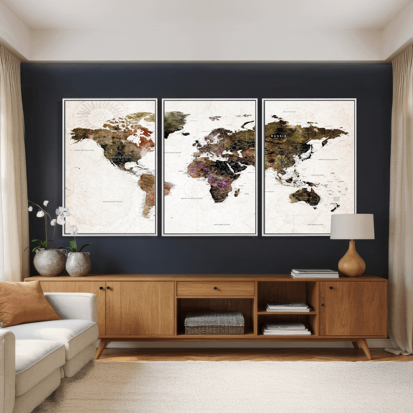 77651968-MGV-CV-36X24 - World Map Wall Art Canvas Print, Modern Decorative Framed Map Artwork Prints for Living Room, Office, Bedroom Wall Decor