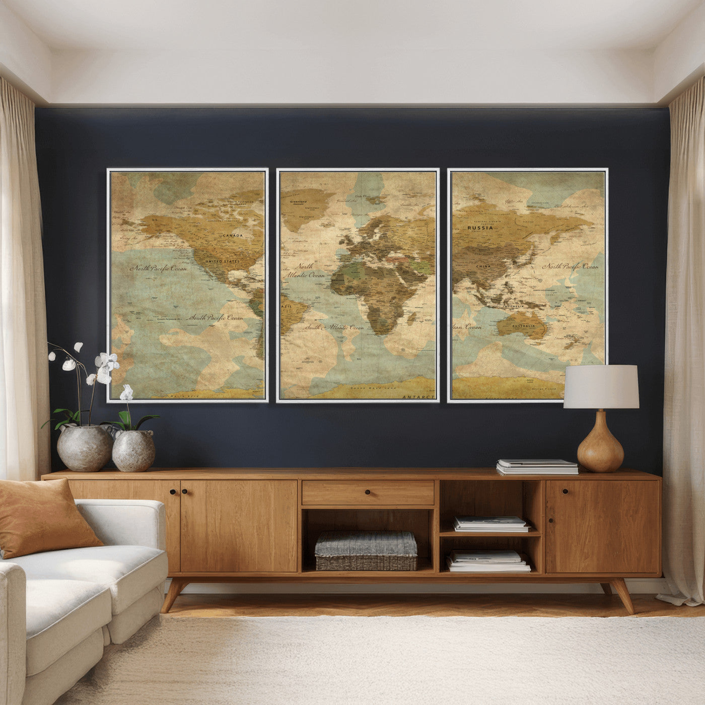 89356927-MGV-CV-36X24 - World Map Wall Art Canvas Print, Modern Decorative Framed Map Artwork Prints for Living Room, Office, Bedroom Wall Decor