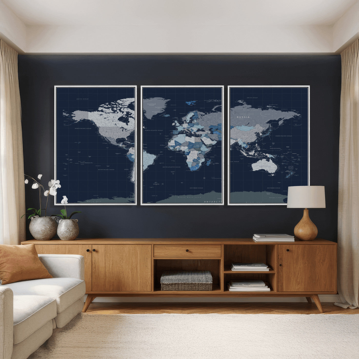 17712680-MGV-CV-36X24 - World Map Wall Art Canvas Print, Modern Decorative Framed Map Artwork Prints for Living Room, Office, Bedroom Wall Decor