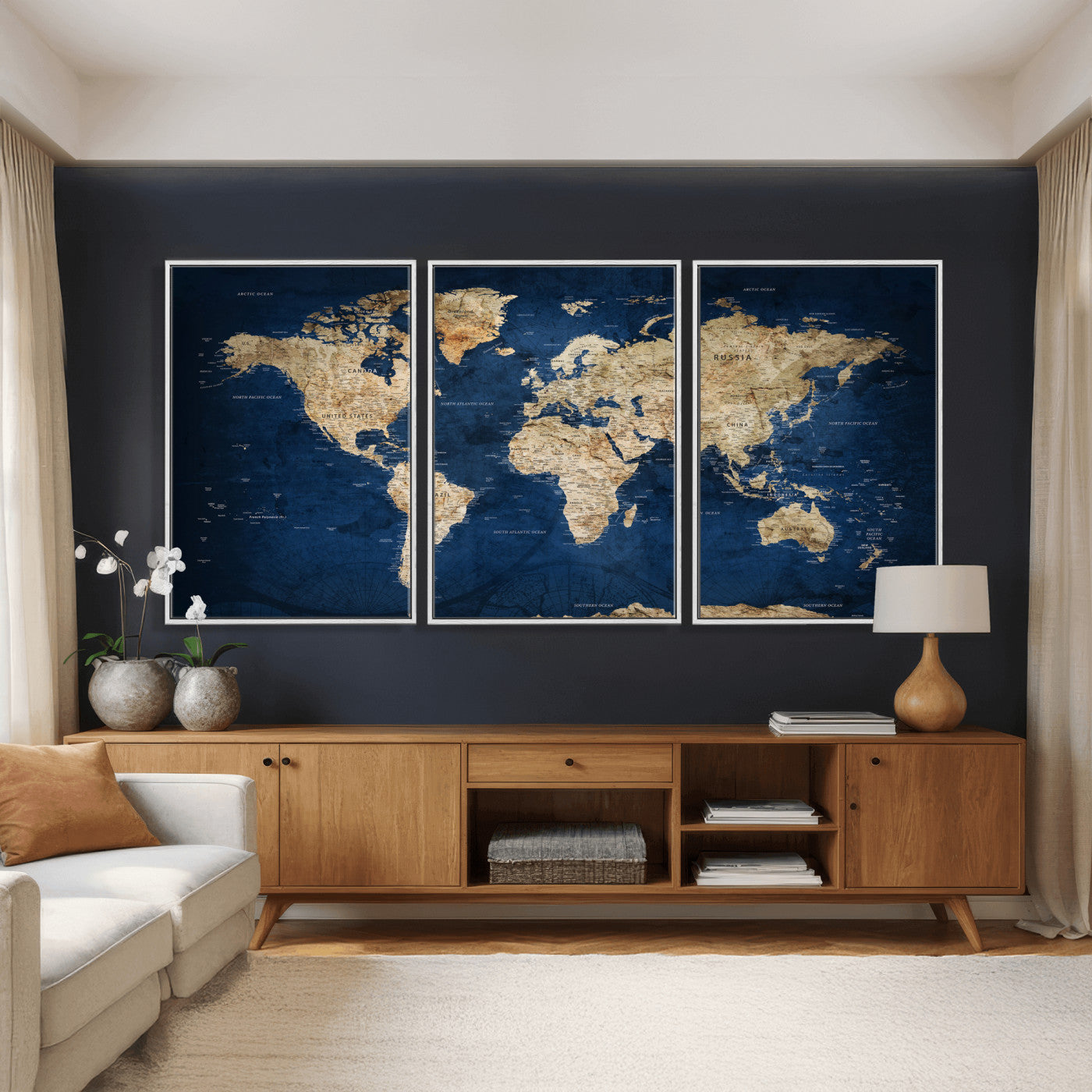 57503519-MGV-CV-36X24 - World Map Wall Art Canvas Print, Modern Decorative Framed Map Artwork Prints for Living Room, Office, Bedroom Wall Decor