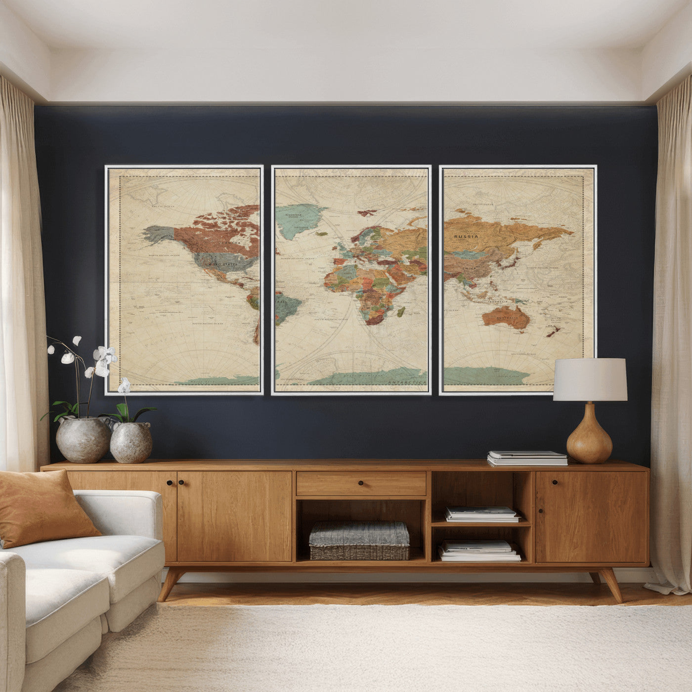 68428598-MGV-CV-36X24 - World Map Wall Art Canvas Print, Modern Decorative Framed Map Artwork Prints for Living Room, Office, Bedroom Wall Decor