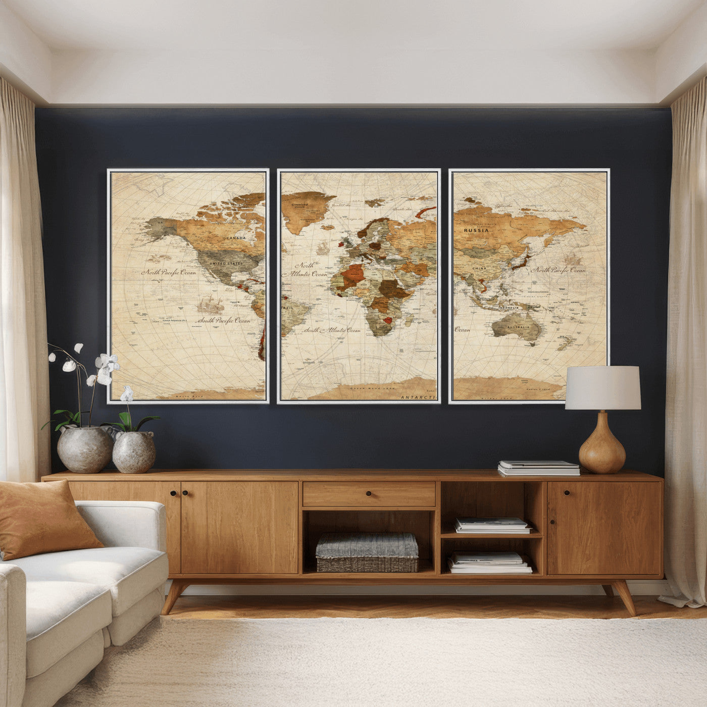 30704397-MGV-CV-36X24 - World Map Wall Art Canvas Print, Modern Decorative Framed Map Artwork Prints for Living Room, Office, Bedroom Wall Decor