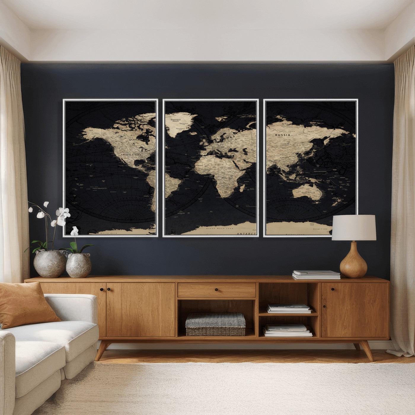 61835687-MGV-CV-36X24 - World Map Wall Art Canvas Print, Modern Decorative Framed Map Artwork Prints for Living Room, Office, Bedroom Wall Decor
