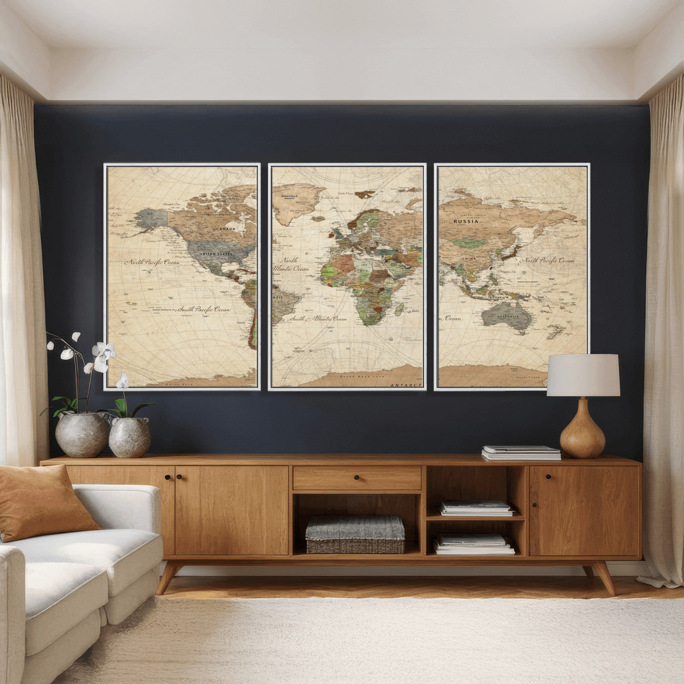 16856902-MGV-CV-36X24 - World Map Wall Art Canvas Print, Modern Decorative Framed Map Artwork Prints for Living Room, Office, Bedroom Wall Decor