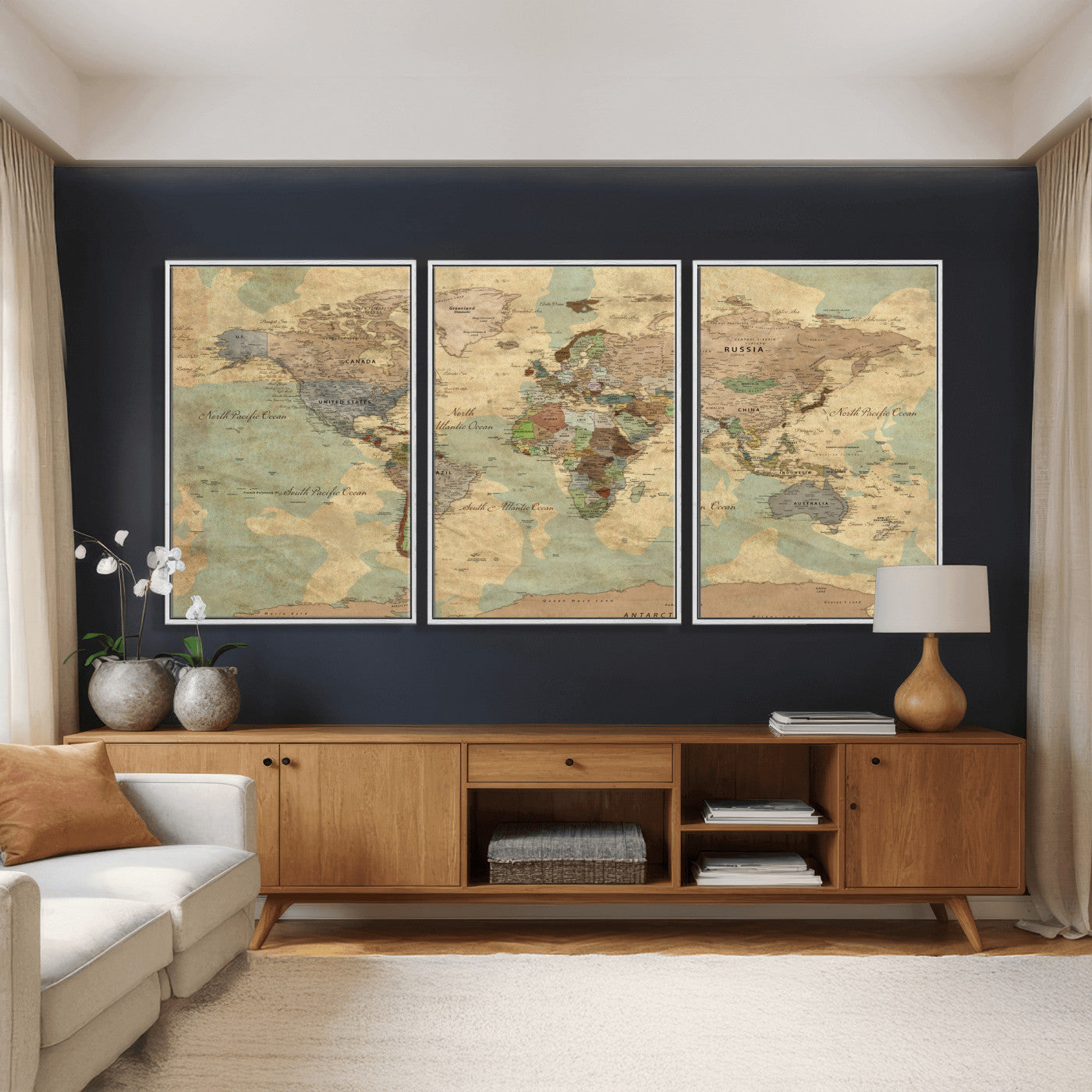 72396478-MGV-CV-36X24 - World Map Wall Art Canvas Print, Modern Decorative Framed Map Artwork Prints for Living Room, Office, Bedroom Wall Decor