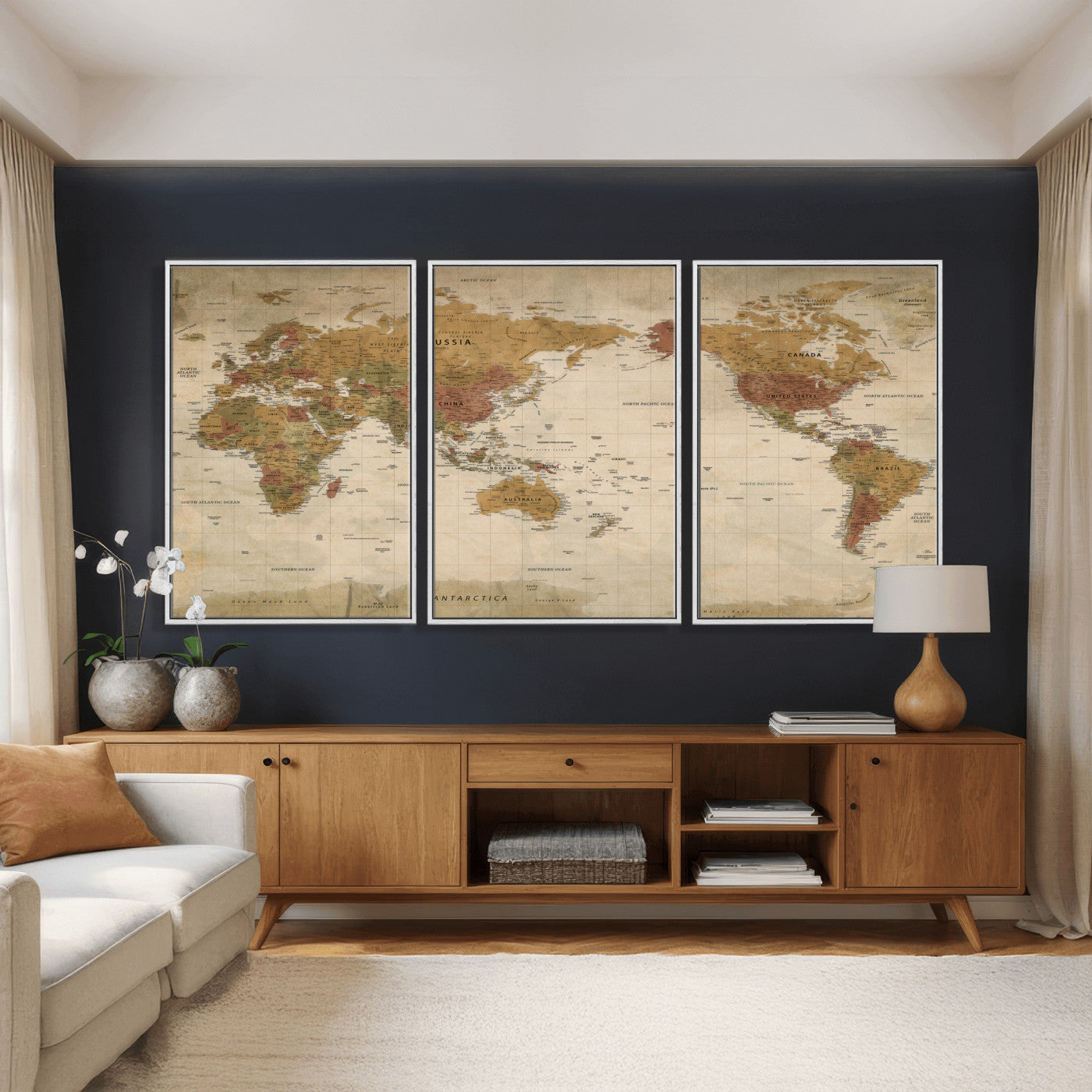 83478963-MGV-CV-36X24 - World Map Wall Art Canvas Print, Modern Decorative Framed Map Artwork Prints for Living Room, Office, Bedroom Wall Decor