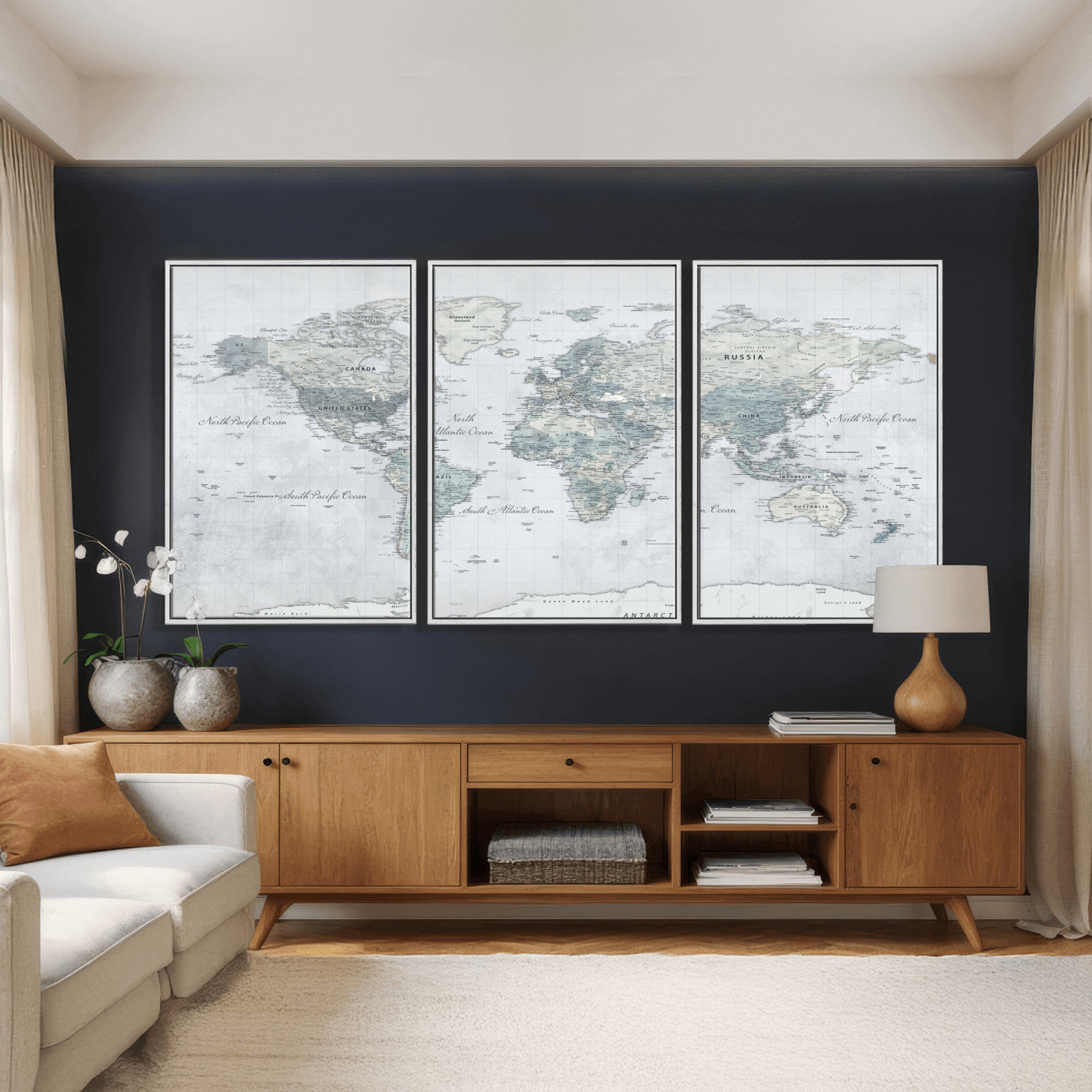 71091917-MGV-CV-36X24 - World Map Wall Art Canvas Print, Modern Decorative Framed Map Artwork Prints for Living Room, Office, Bedroom Wall Decor