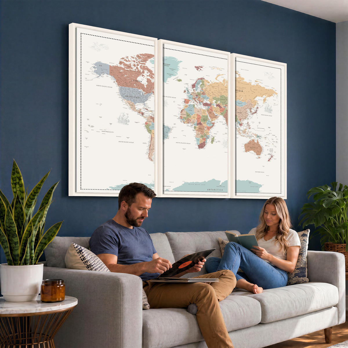 63447567-MGV-CV-36X24 - Pastel Colors World Map Wall Art Canvas Print